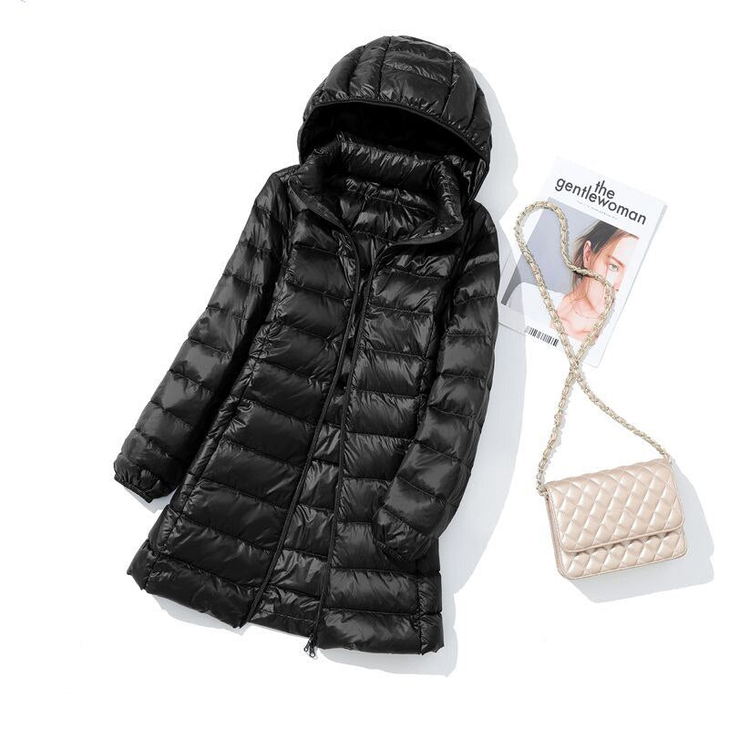 Jaqueta Feminina Ultra Light Down Longa com Capuz Removível (PP ao G6) -Oferta Relâmpago