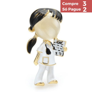 Broche esmaltado Profissional da saúde Morena roupa branca - Sociedade Global